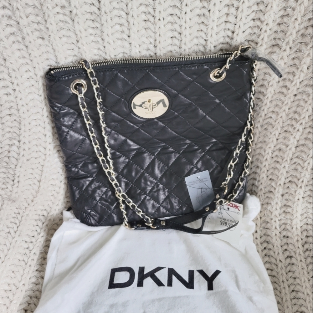 New DKNY Quilted Leather Black & Gold Bag